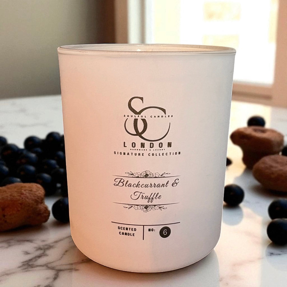 Blackcurrant & Truffle: A luxurious blend of juicy blackcurrants and creamy truffle. Soulful Candles Uk