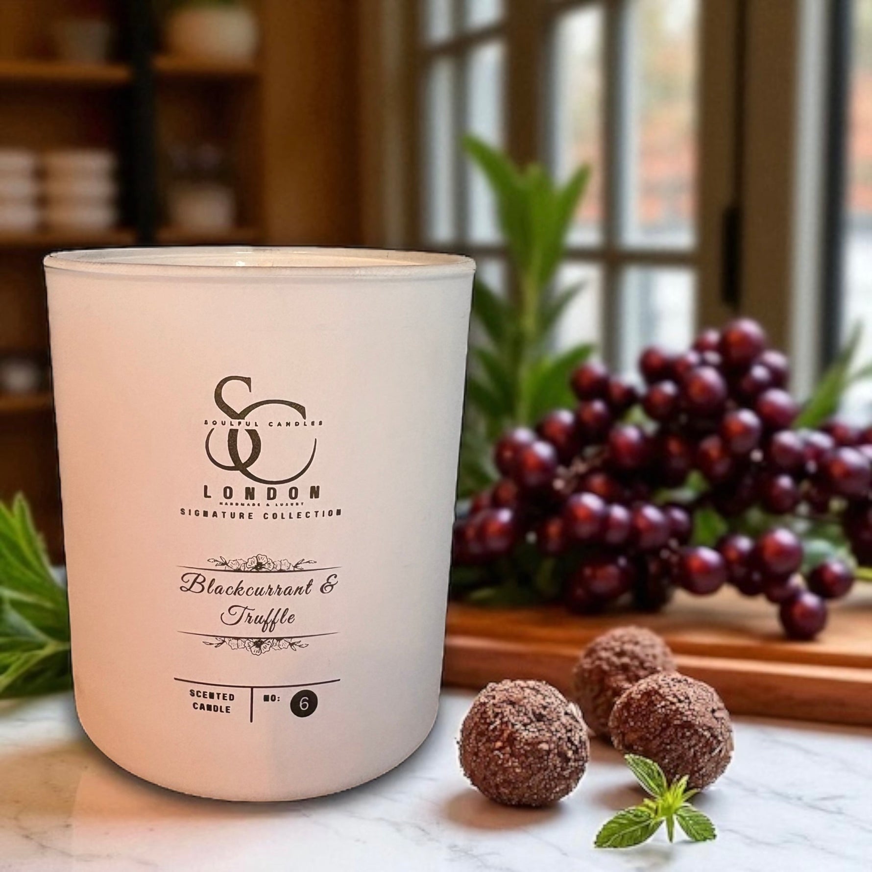 Blackcurrant & Truffle: A luxurious blend of juicy blackcurrants and creamy truffle. Soulful Candles Uk