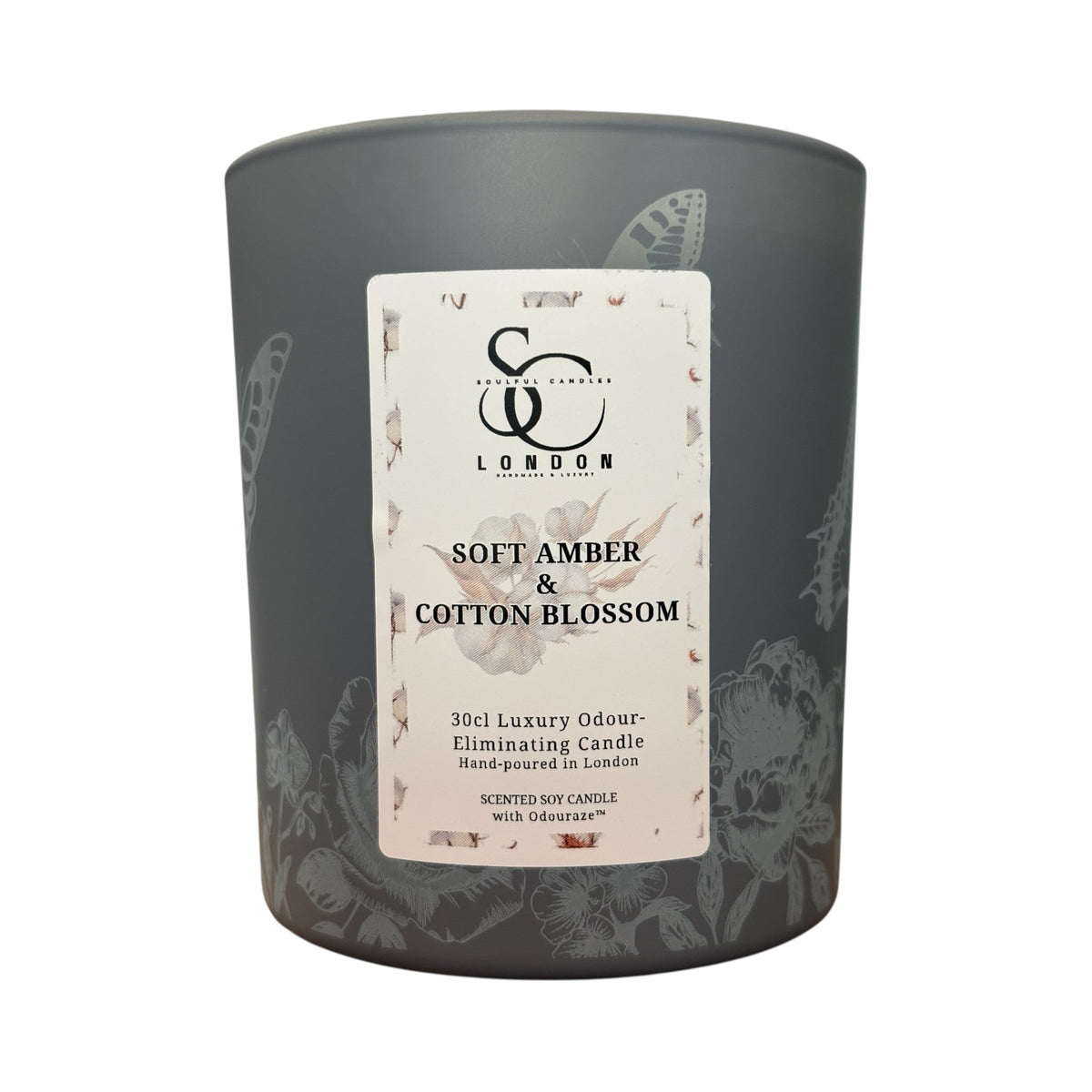 Soft Amber & Cotton Blossom – 30cl Odour Neutralising Candle Soulful Candles Uk