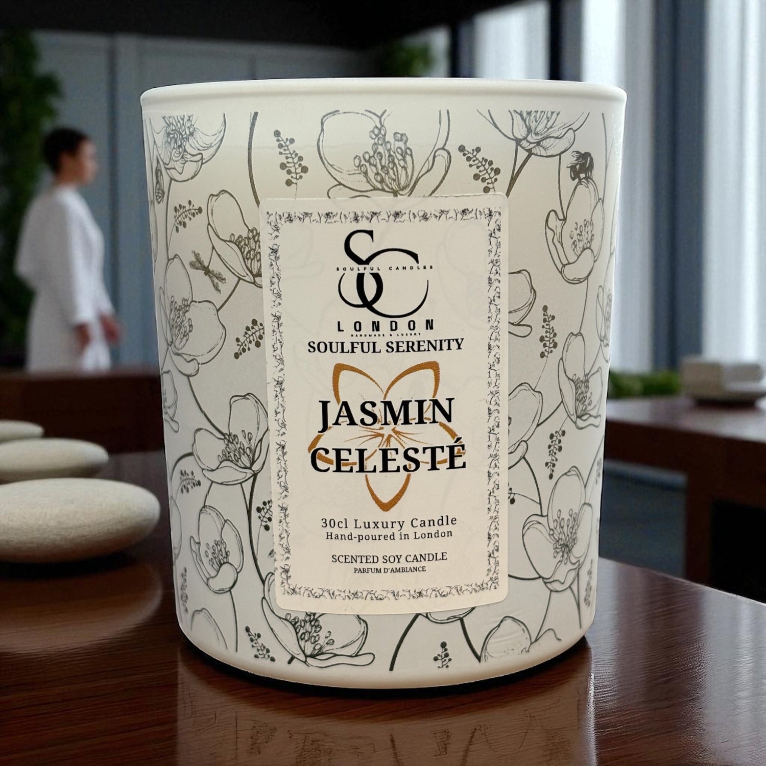Jasmine Céleste – Soulful Serenity 30cl Soy Wax Therapy Candle Soulful Candles Uk