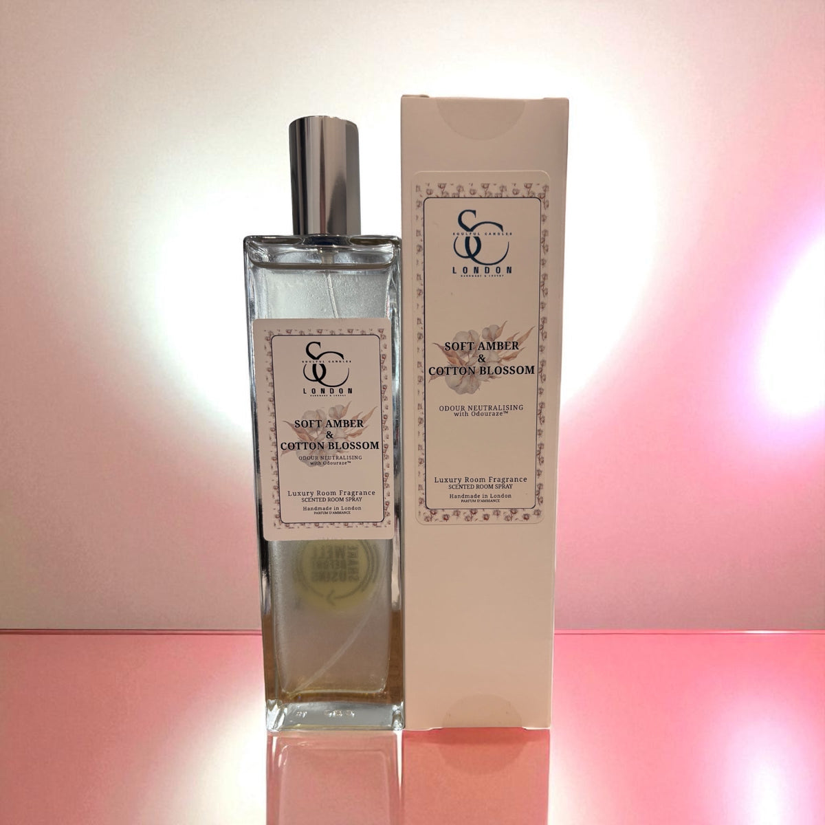 Soft Amber & Cotton Blossom Odour Eliminating Room Spray (Alcohol‑Free, Odouraze-Infused) – 100ml Soulful Candles Uk
