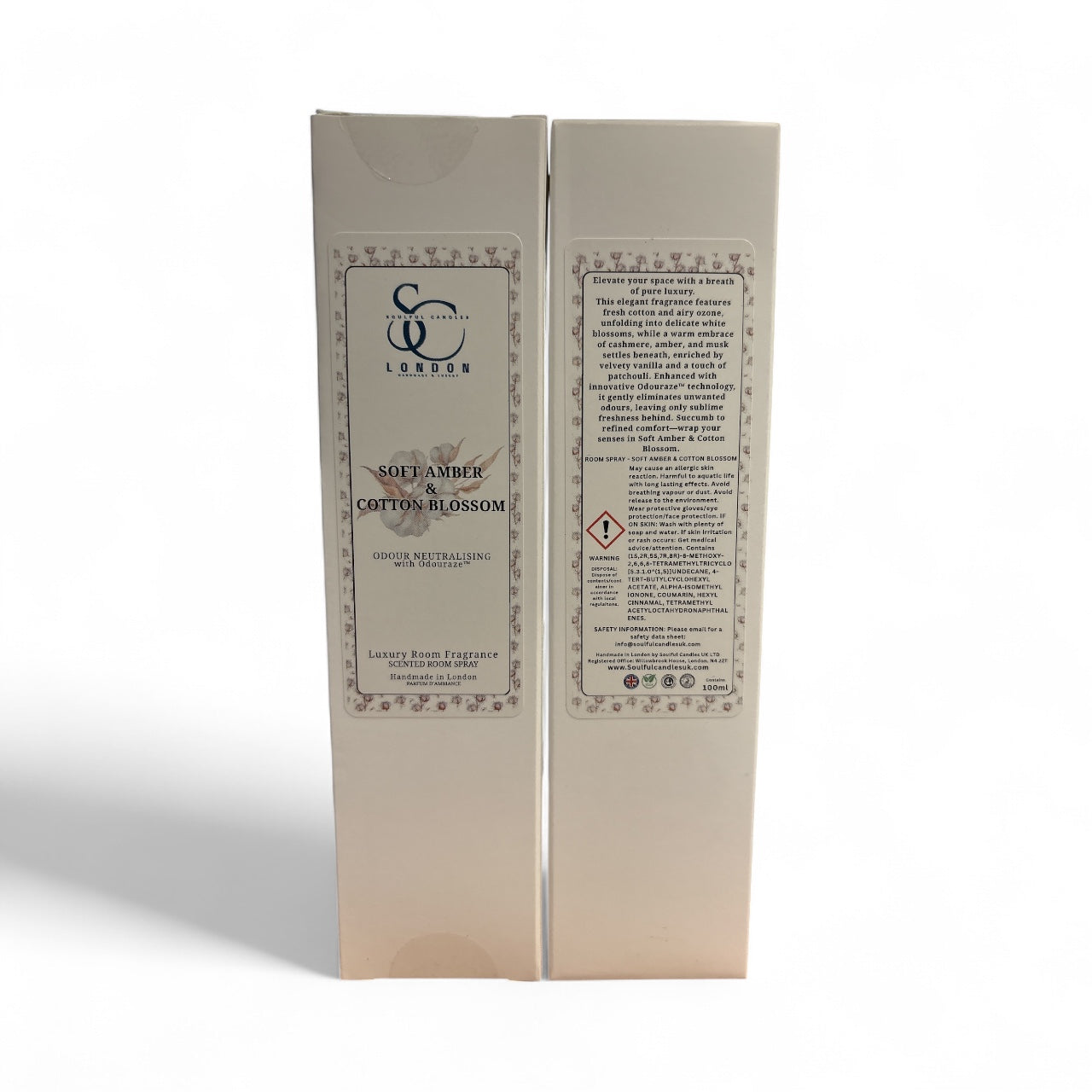 Soft Amber & Cotton Blossom Odour Eliminating Room Spray (Alcohol‑Free, Odouraze-Infused) – 100ml Soulful Candles Uk