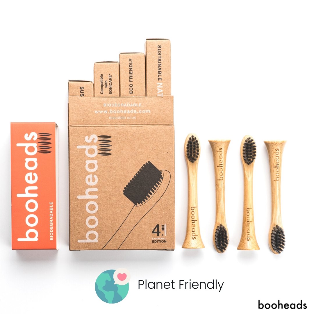 Soniboo - Charcoal Bamboo Electric Toothbrush Heads Compatible with Sonicare* | Whitening Clean 4PK booheads
