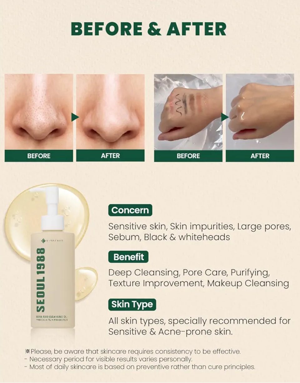 K-Secret Seoul 1988 Cleansing Oil Pine Cica 1% + Probotics 150ml - Image 3