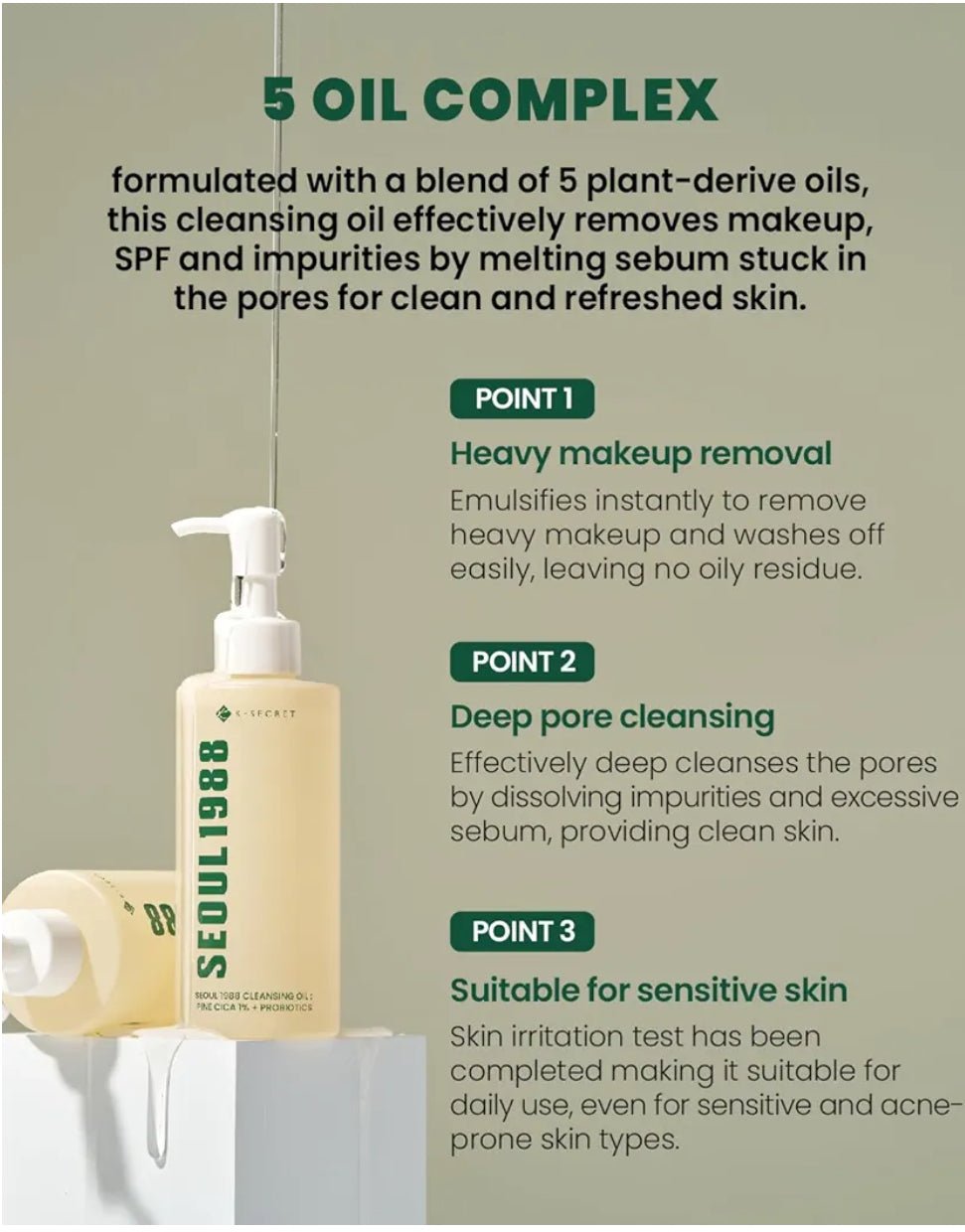 K-Secret Seoul 1988 Cleansing Oil Pine Cica 1% + Probotics 150ml - Image 2