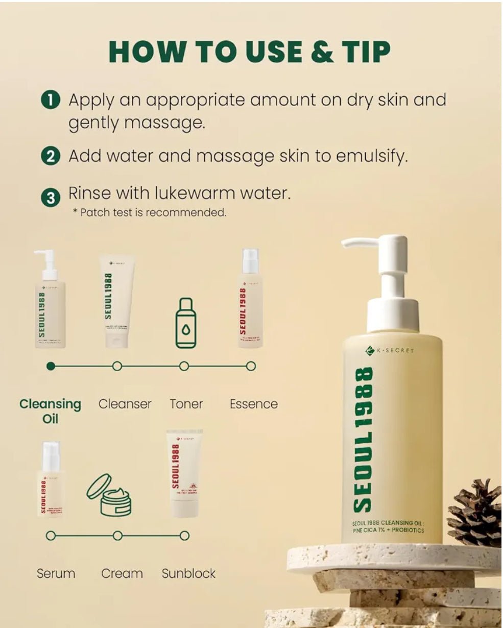 K-Secret Seoul 1988 Cleansing Oil Pine Cica 1% + Probotics 150ml - Image 6