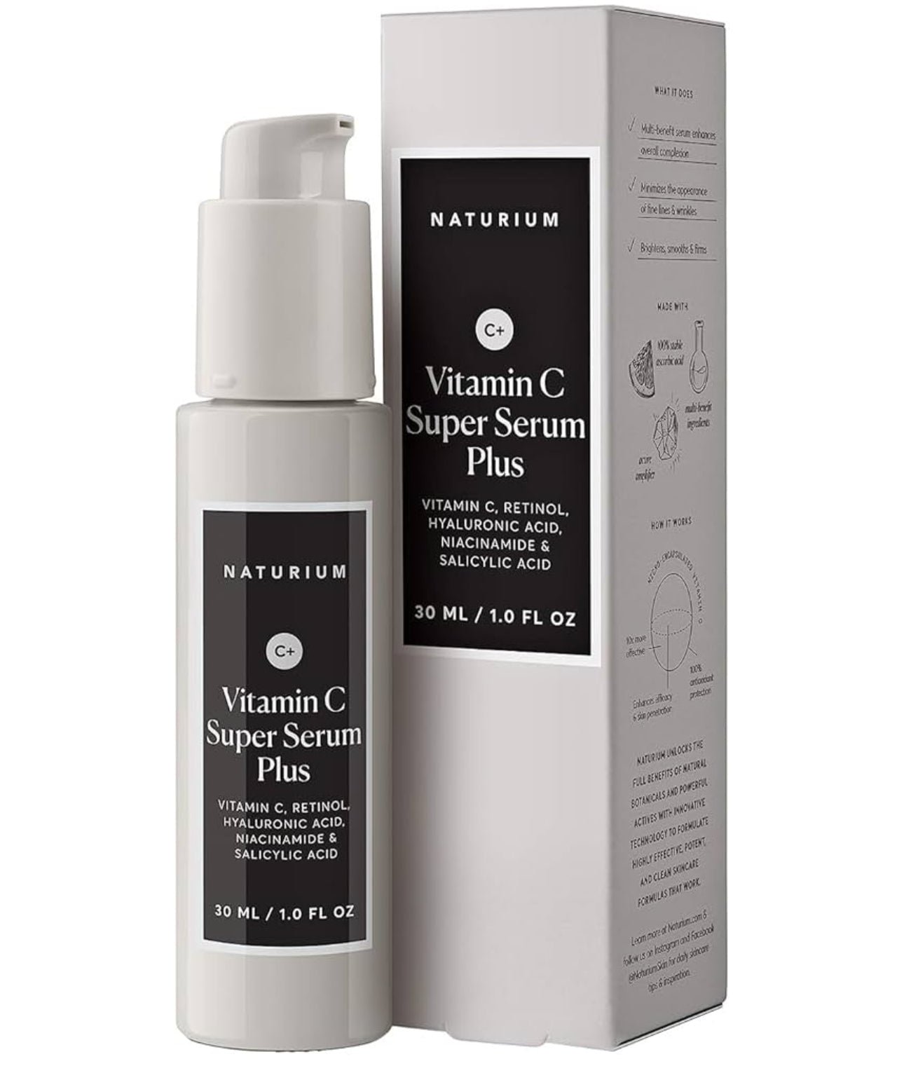 Naturium Vitamin C Super Serum Plus, Smoothing Face Care, plus Retinol, Hyaluronic Acid, Niacinamide & Salicylic Acid, 1 oz / 30ml