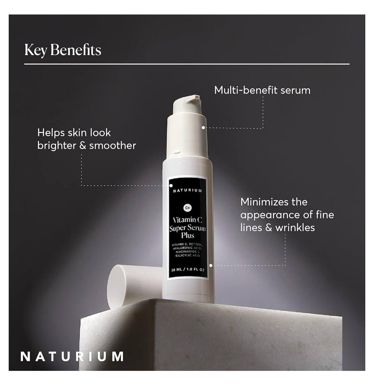 Naturium Vitamin C Super Serum Plus, Smoothing Face Care, plus Retinol, Hyaluronic Acid, Niacinamide & Salicylic Acid, 1 oz / 30ml - Image 3